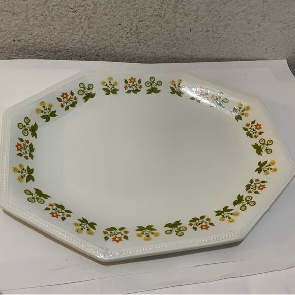 Johnson Brothers Heritage POSY  hexagonal orange flowers platter 12'' EUC G21 - Picture 2 of 8